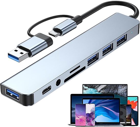 USB adapteris su jungtimis, daugiafunkcinis 8in1, special edition