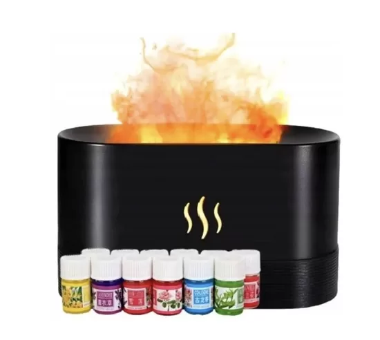 Oro drėkintuvas su liepsnos  efektu Flame + eterinių aliejų rinkinys