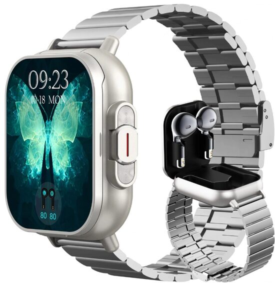Išmanusis Laikrodis 2 in 1 su integruotomis belaidėmis Ausinėmis Smart-grey
